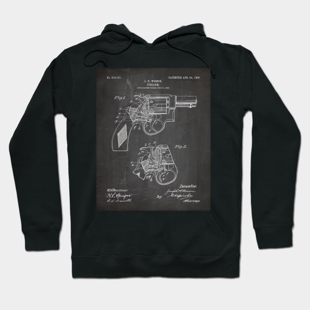 Hand Gun Revolver Patent - Gun Loving Self Defense Art - Black Chalkboard Hoodie by patentpress